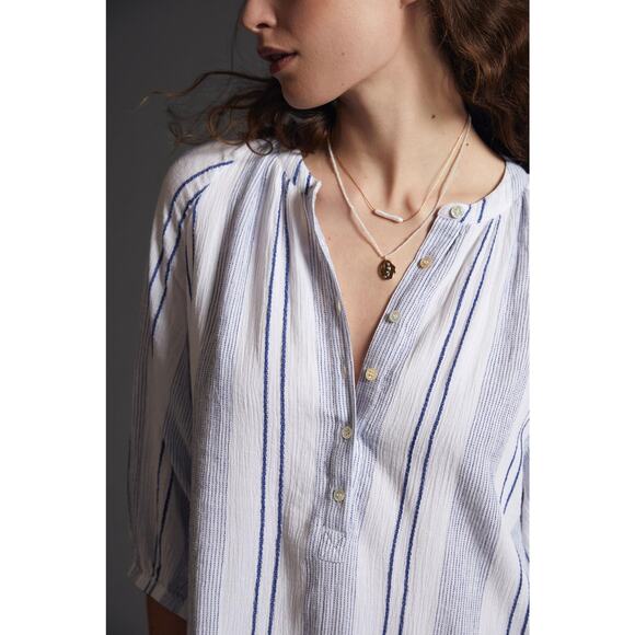 New Anthropologie Sundry Striped Henley Mini Dress $188 SMALL (1) White/Blue - Picture 2 of 4